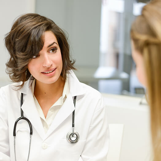 Medical worker having a conversation